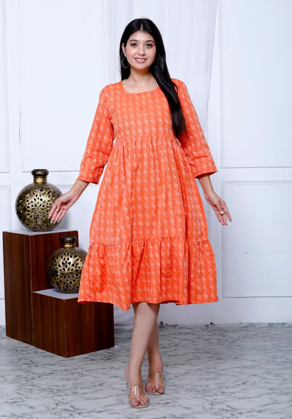 Orange_Khadi_Cotton_Dress_For_Women