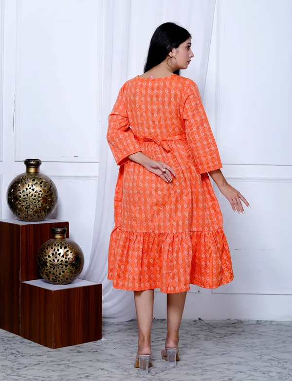 Orange_Khadi_Cotton_Dress_For_Women