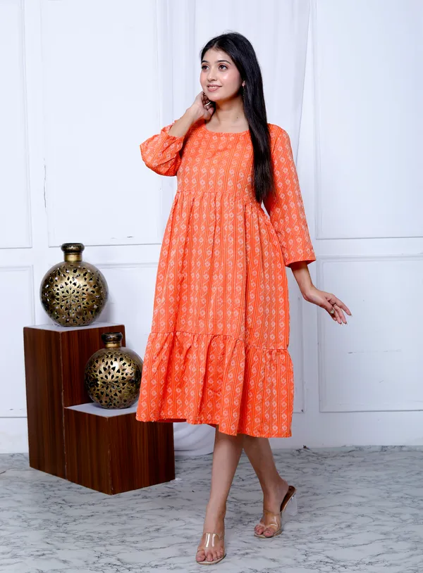 Orange_Khadi_Cotton_Dress_For_Women