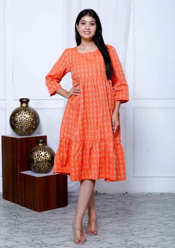 Orange_Khadi_Cotton_Dress_For_Women