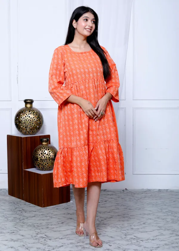 Orange_Khadi_Cotton_Dress_For_Women