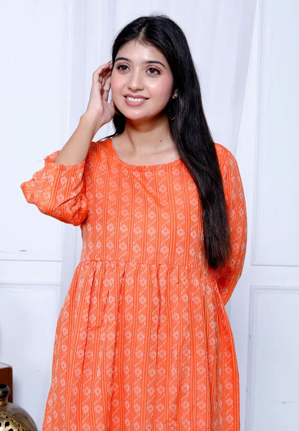 Orange_Khadi_Cotton_Dress_For_Women