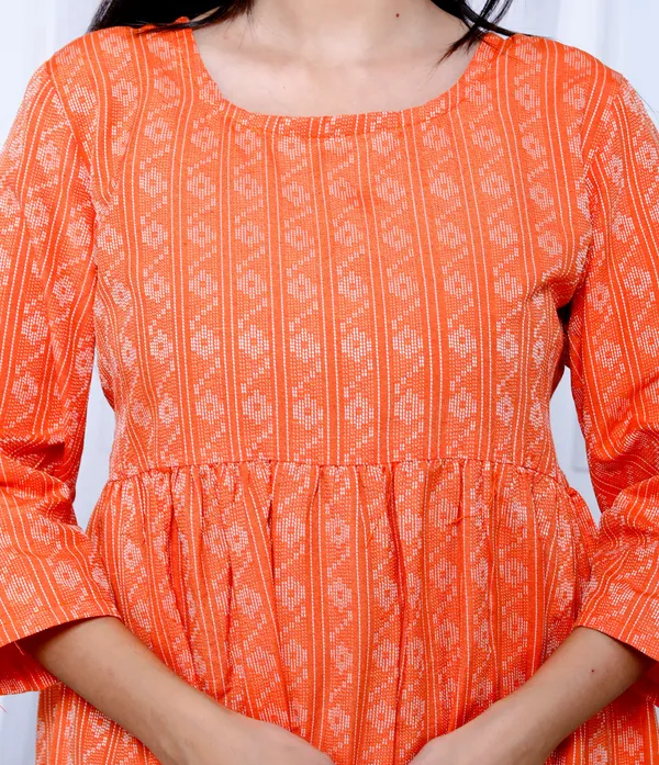 Orange_Khadi_Cotton_Dress_For_Women