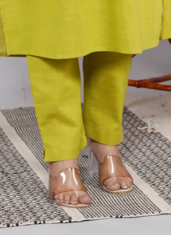 Yellow_Slub_Kurta_Pant_Set_For_Women_&_Girlss