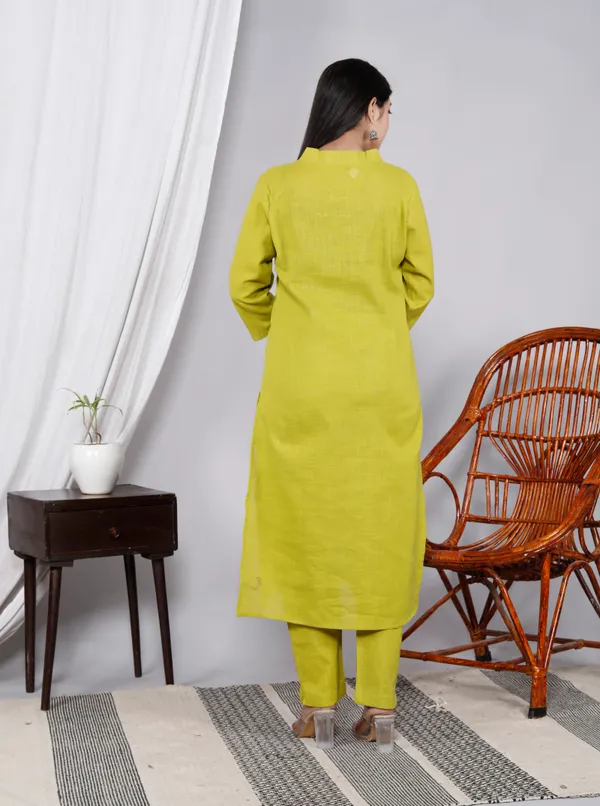 Yellow_Slub_Kurta_Pant_Set_For_Women_&_Girlss