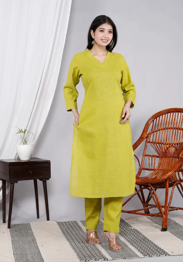 Yellow_Slub_Kurta_Pant_Set_For_Women_&_Girlss