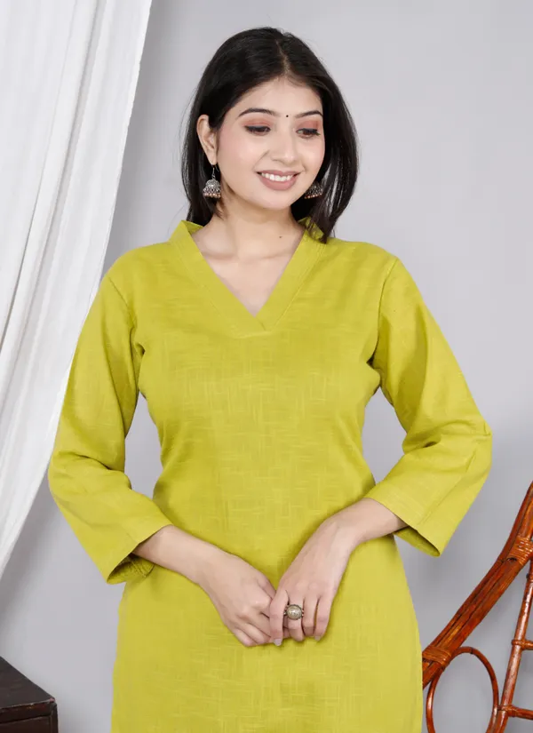 Yellow_Slub_Kurta_Pant_Set_For_Women_&_Girlss