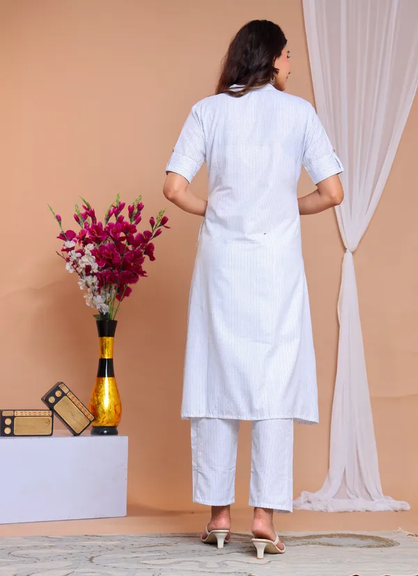 White_Khadi_Cotton_Ethnic_Kurta_And_Pant_Set_For_Women