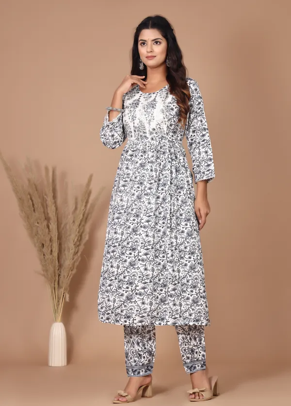 White_Embroidery_Kurta_Pant_Set_For_Women