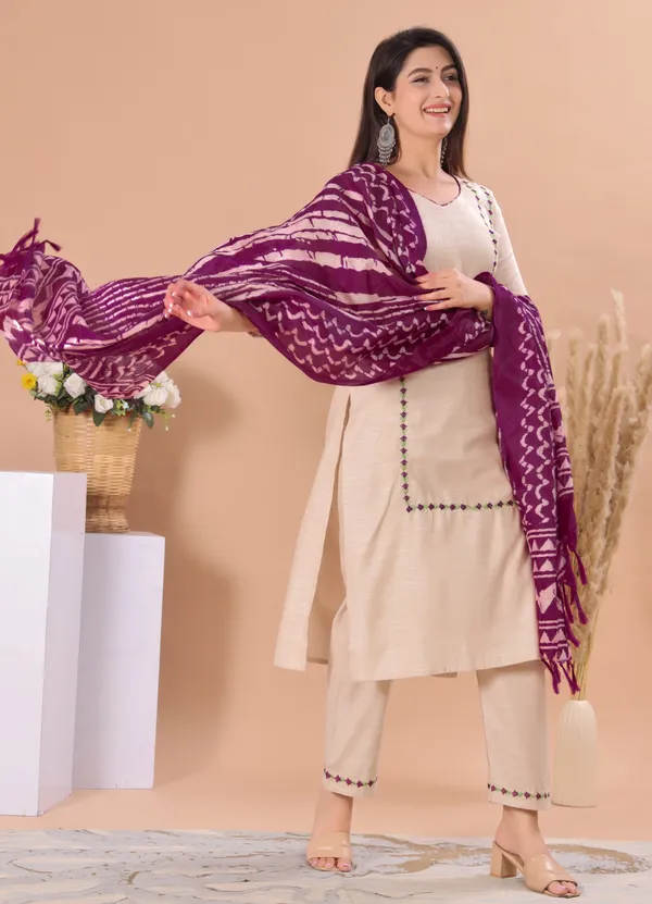 Beige_Handloom_Cotton_Salwar_Kurta_Dupatta_For_Women