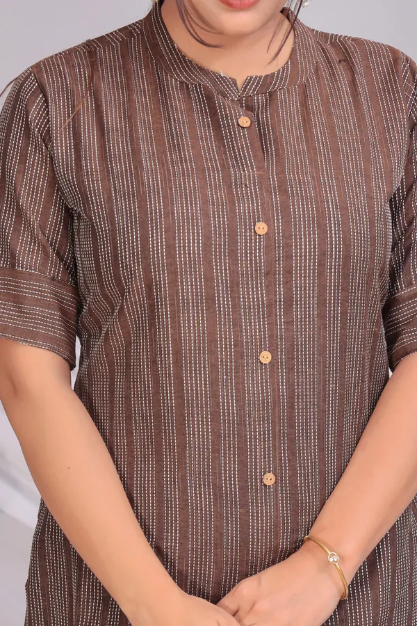 Brown_Khadi_Cotton_Kurta_And_Pant_Set_With_Dupatta_|_Push_Premium_For_Women