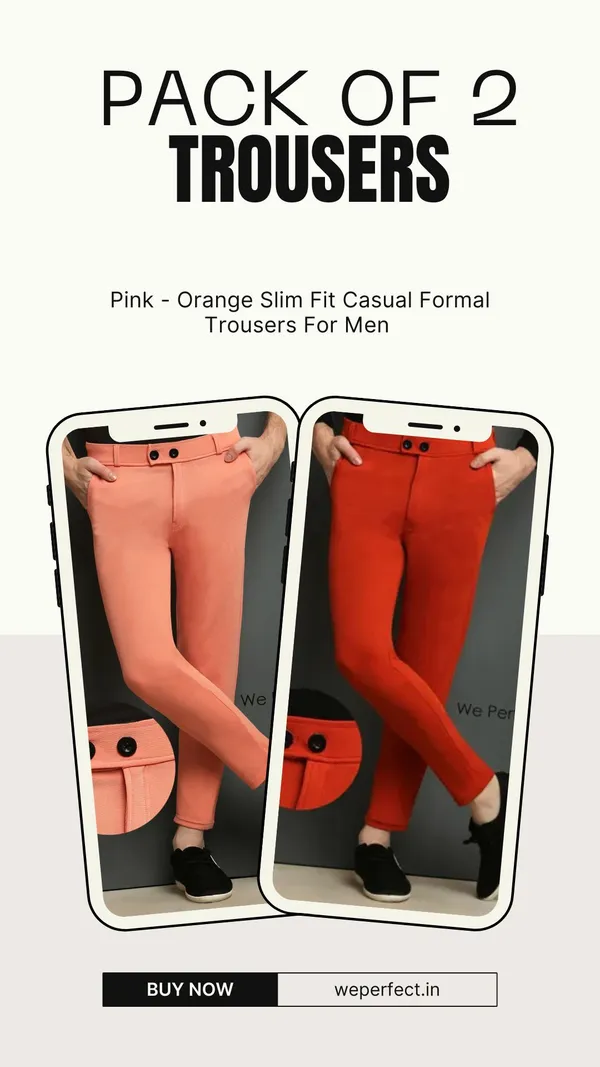 Pink-Orange_Slim_Fit_Casual_Formal_Trousers_For_Men_(Pack_Of_2)