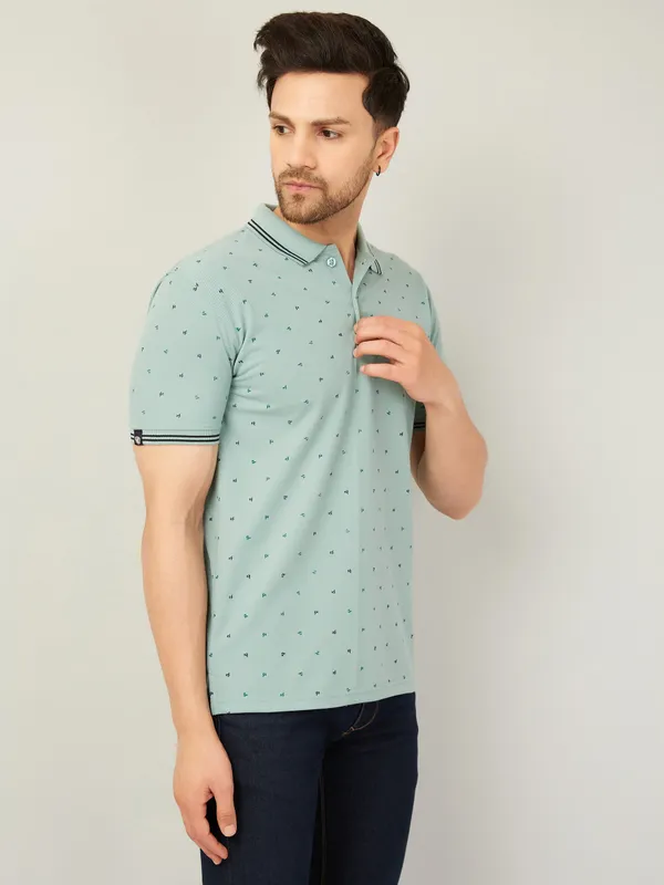 Printed_Men_Polo_Neck_Light_Green_T-Shirt