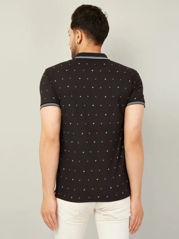 Printed_Men_Polo_Neck_Black_T-Shirt