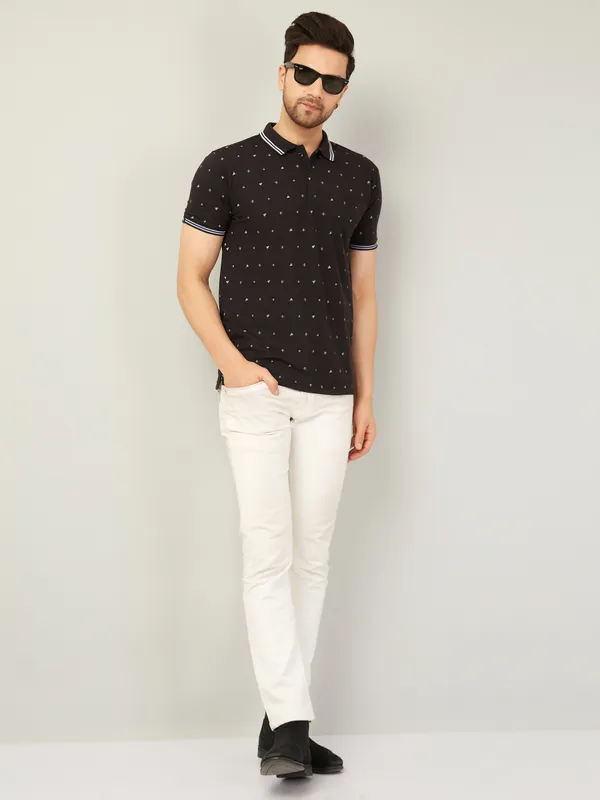 Printed_Men_Polo_Neck_Black_T-Shirt