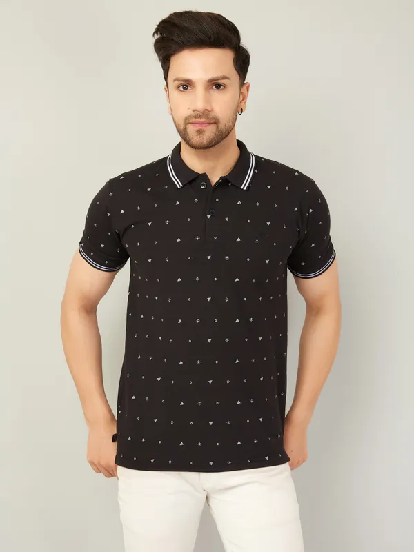 Printed_Men_Polo_Neck_Black_T-Shirt