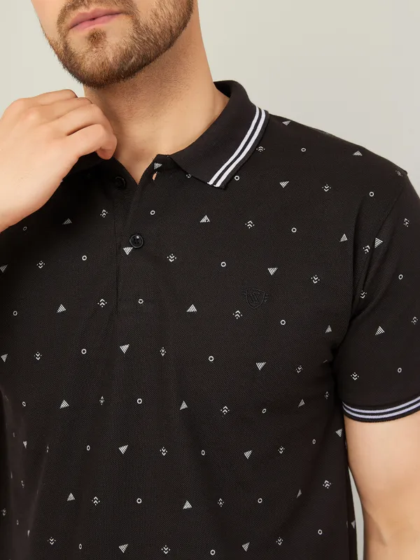 Printed_Men_Polo_Neck_Black_T-Shirt