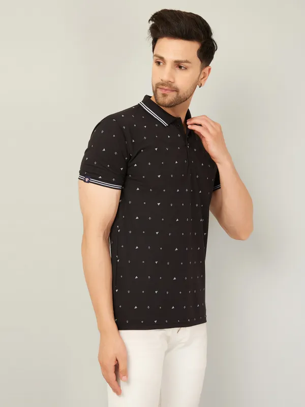 Printed_Men_Polo_Neck_Black_T-Shirt