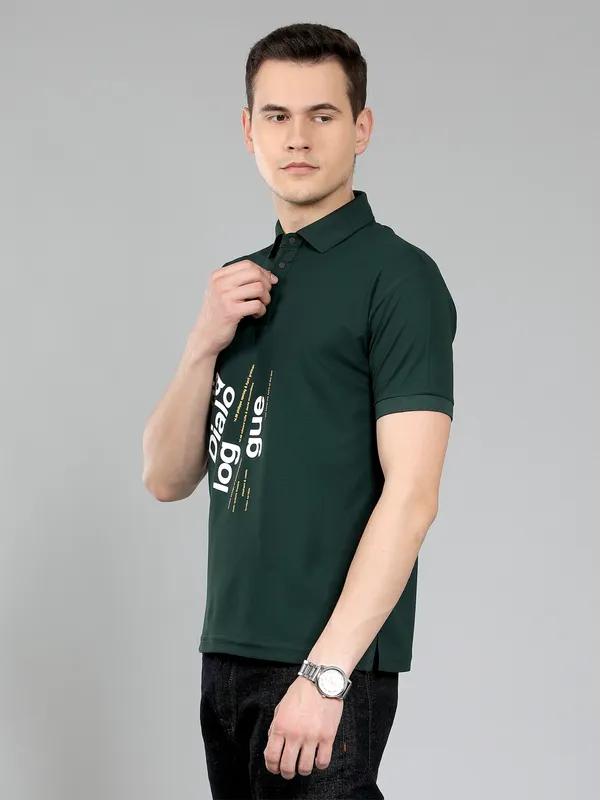 METRONAUT_Self_Design_Men_Polo_Neck_Green,_Red_T-Shirt