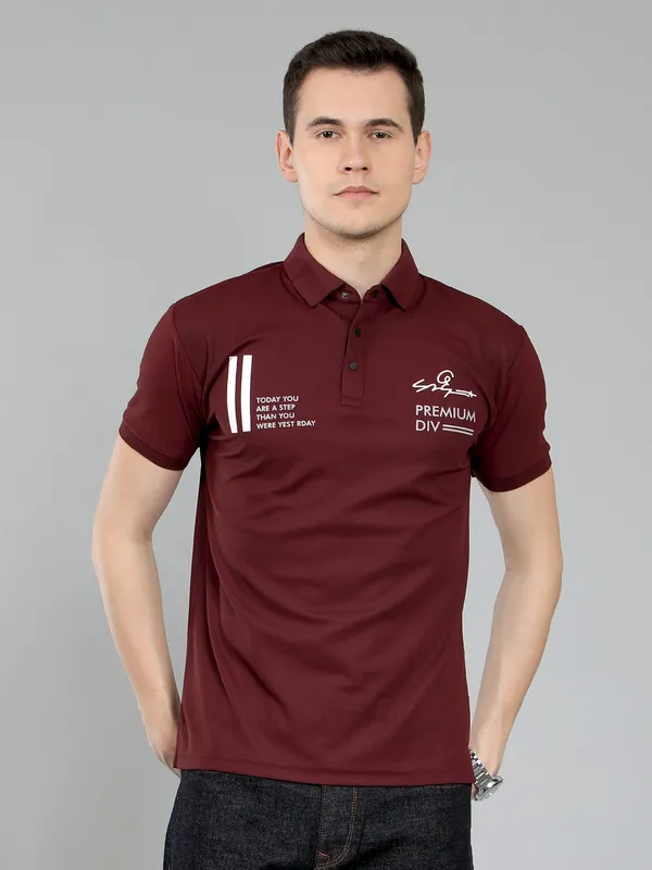 METRONAUT_Self_Design_Men_Polo_Neck_Maroon,_Yellow_T-Shirt