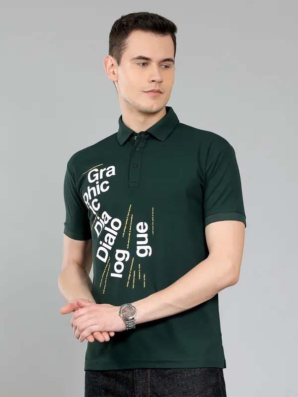 METRONAUT_Typography_Men_Polo_Neck_Green_T-Shirt