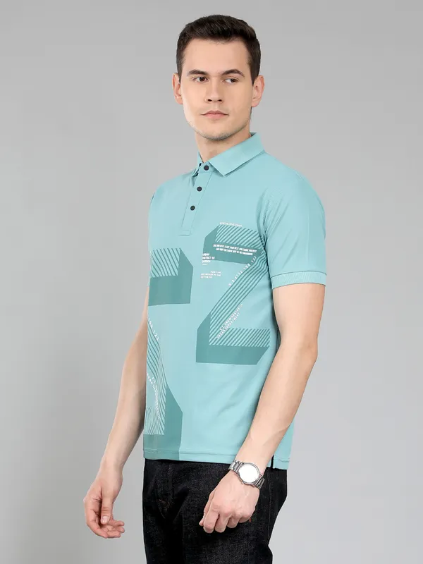 METRONAUT_Self_Design_Men_Polo_Neck_Green,_Grey_T-Shirt