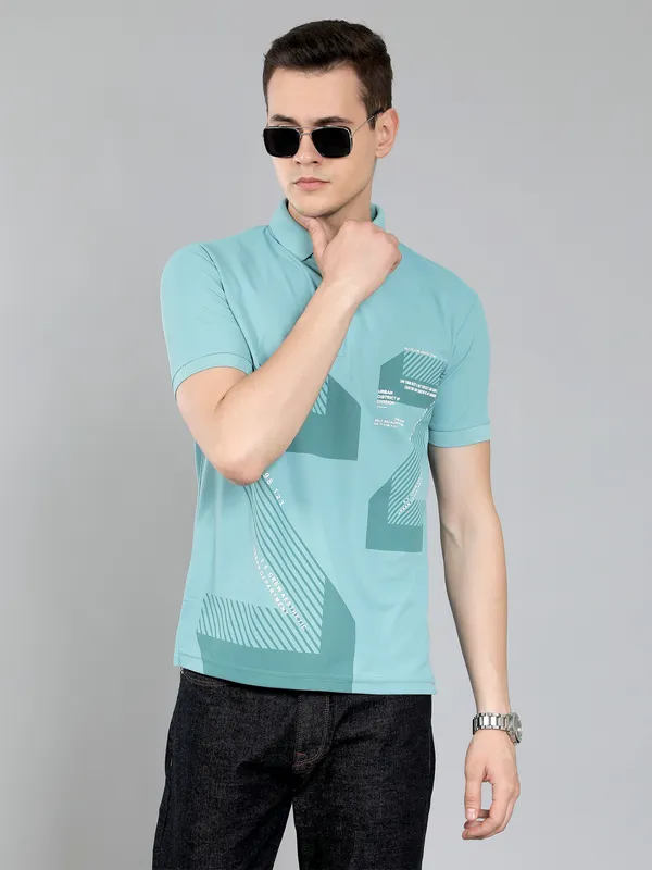 METRONAUT_Self_Design_Men_Polo_Neck_Green,_Grey_T-Shirt