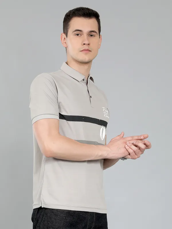 METRONAUT_Self_Design_Men_Polo_Neck_Green,_Grey_T-Shirt