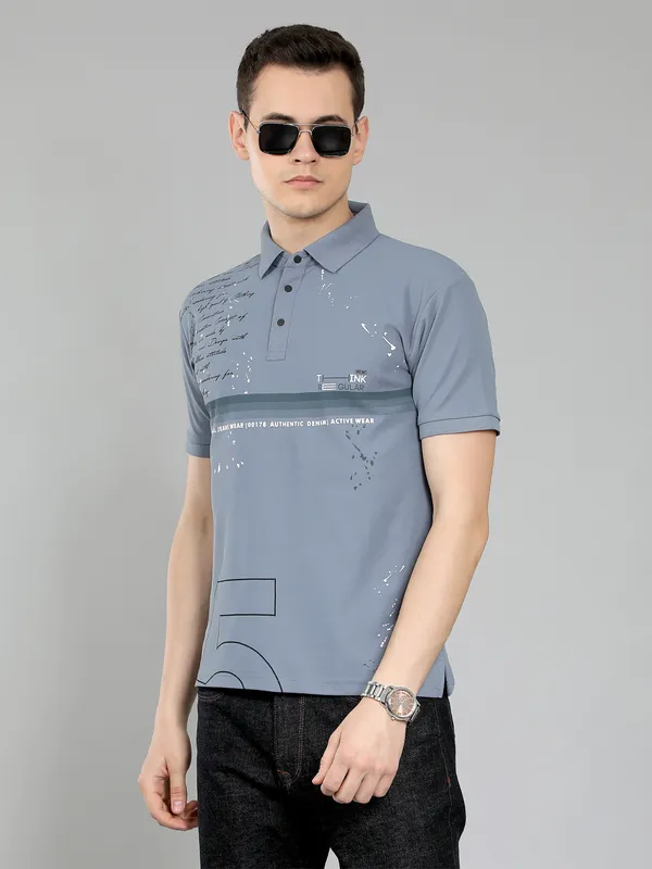 METRONAUT_Self_Design_Men_Polo_Neck_Grey,_Maroon_T-Shirt