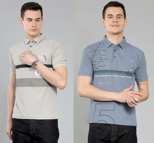METRONAUT_Self_Design_Men_Polo_Neck_Grey_T-Shirt