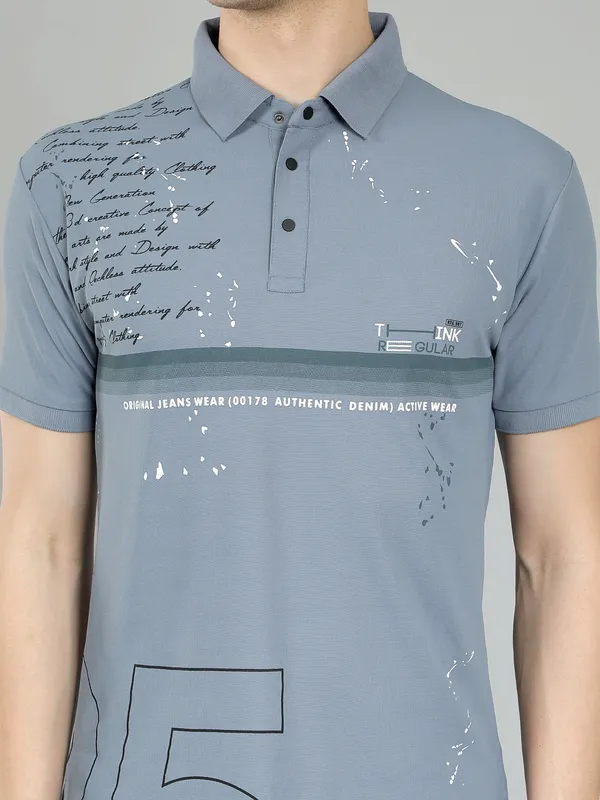 METRONAUT_Self_Design_Men_Polo_Neck_Grey_T-Shirt
