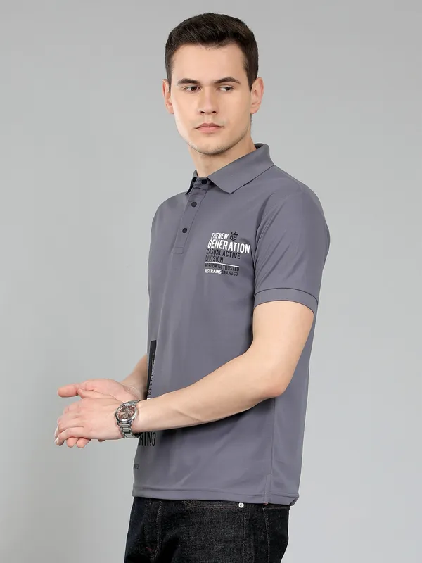 METRONAUT_Self_Design_Men_Polo_Neck_Grey_T-Shirt