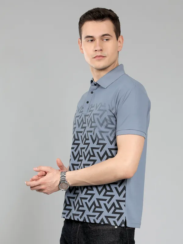 METRONAUT_Self_Design_Men_Polo_Neck_Grey_T-Shirt