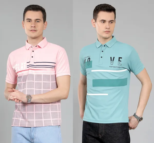 METRONAUT_Typography_Men_Polo_Neck_Pink,_Blue_T-Shirt