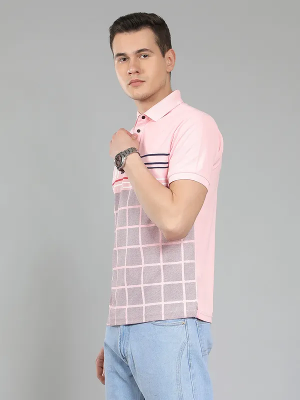 METRONAUT_Self_Design_Men_Polo_Neck_Pink,_White_T-Shirt