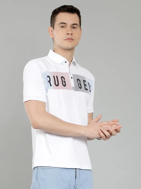 METRONAUT_Self_Design_Men_Polo_Neck_Pink,_White_T-Shirt