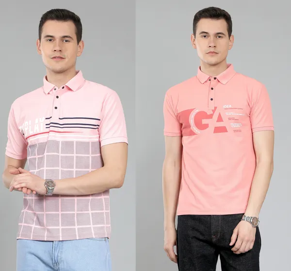 METRONAUT_Self_Design_Men_Polo_Neck_Pink_T-Shirt
