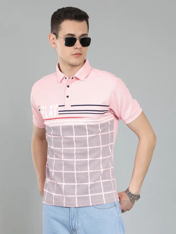METRONAUT_Self_Design_Men_Polo_Neck_Pink_T-Shirt