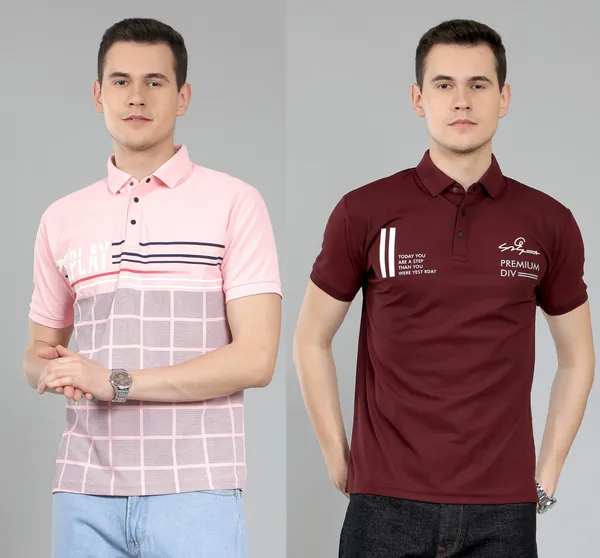 METRONAUT_Typography_Men_Polo_Neck_Pink,_Maroon_T-Shirt