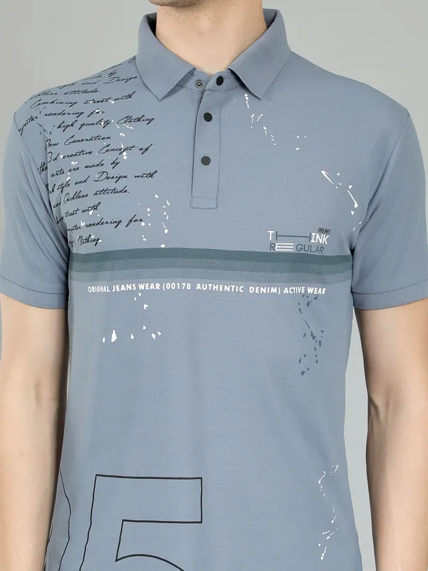 METRONAUT_Self_Design_Men_Polo_Neck_Pink,_Grey_T-Shirt