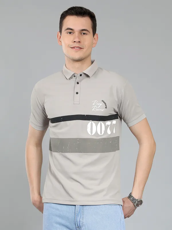 METRONAUT_Striped_Men_Polo_Neck_Pink,_Grey_T-Shirt