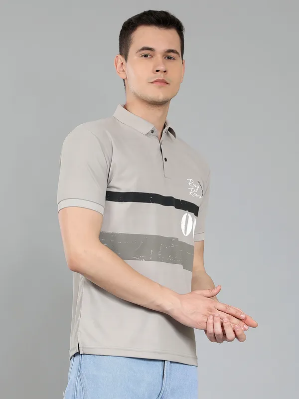 METRONAUT_Striped_Men_Polo_Neck_Pink,_Grey_T-Shirt