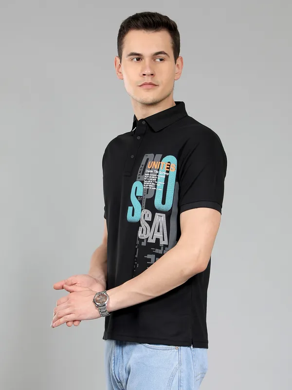 METRONAUT_Striped_Men_Polo_Neck_Pink,_Black_T-Shirt