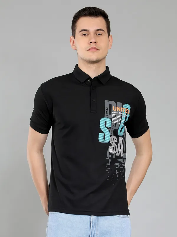 METRONAUT_Striped_Men_Polo_Neck_Pink,_Black_T-Shirt