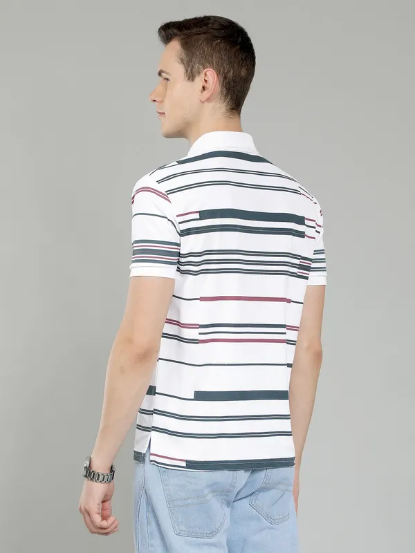 METRONAUT_Striped_Men_Polo_Neck_White,_Grey_T-Shirt