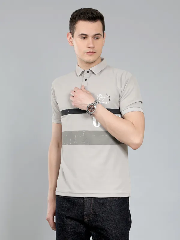 METRONAUT_Striped_Men_Polo_Neck_White,_Grey_T-Shirt