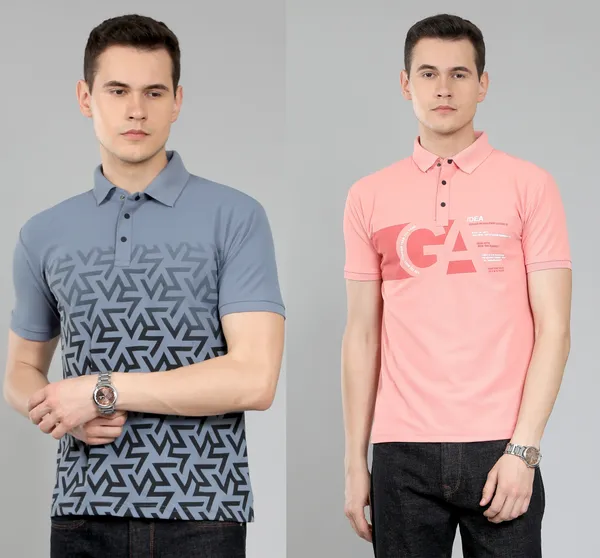 METRONAUT_Striped_Men_Polo_Neck_Grey,_Pink_T-Shirt