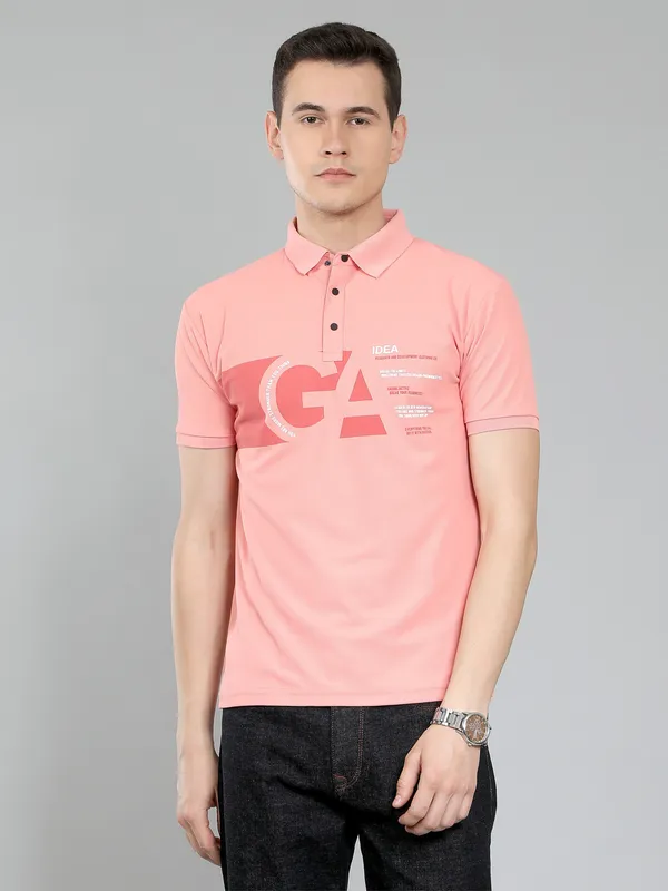 METRONAUT_Striped_Men_Polo_Neck_Grey,_Pink_T-Shirt