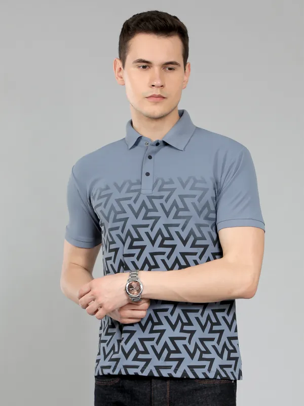 METRONAUT_Striped_Men_Polo_Neck_Grey,_Pink_T-Shirt