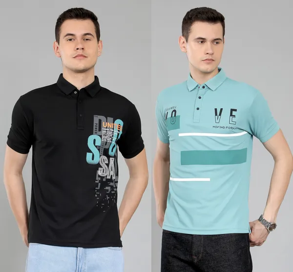 METRONAUT_Striped_Men_Polo_Neck_Black,_Green_T-Shirt